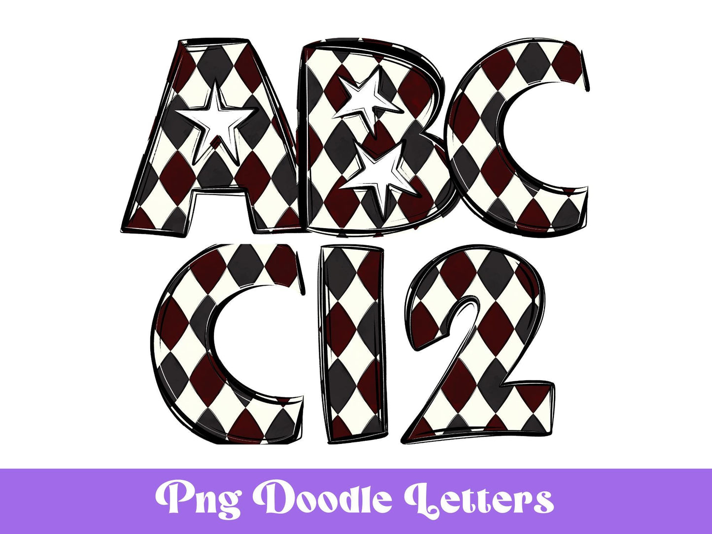 Doodle Alphabet Clipart: Star Alpha Set, Hand Drawn Letters (PNG Digital File)