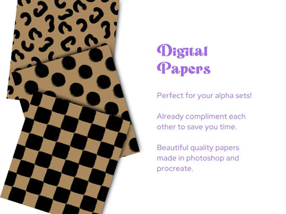 Checkered Leopard Print Seamless Pattern: Scrapbook Paper (Digital Download, 12x12 in, 3-Pack)