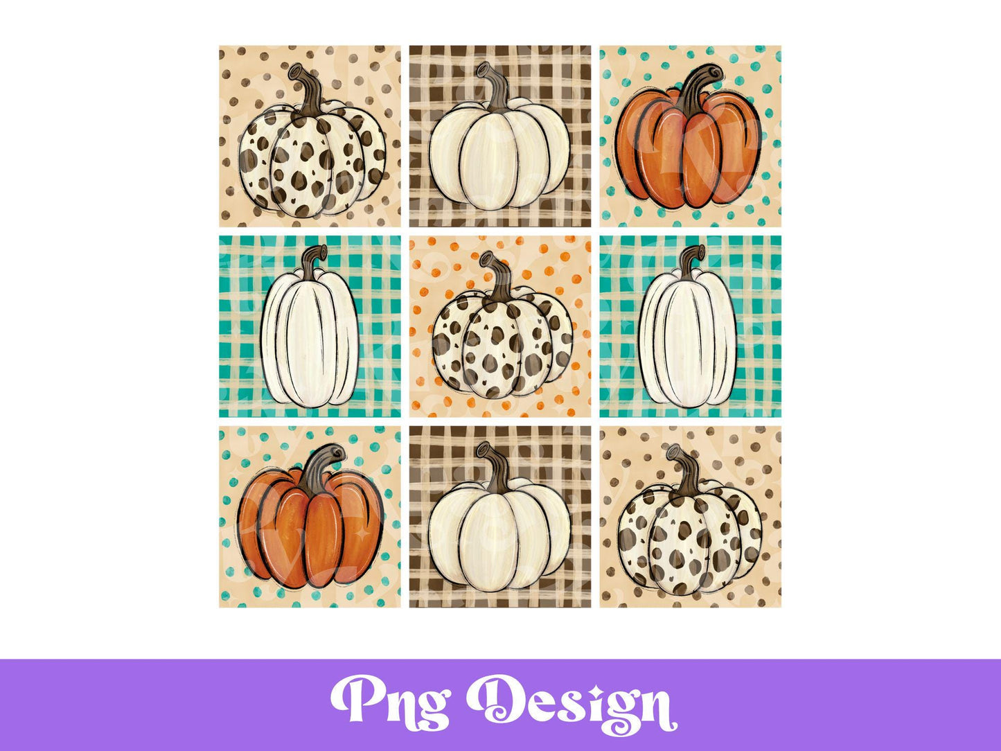 Pumpkin Checkered PNG Design: Thanksgiving Autumn Clipart (Digital Download