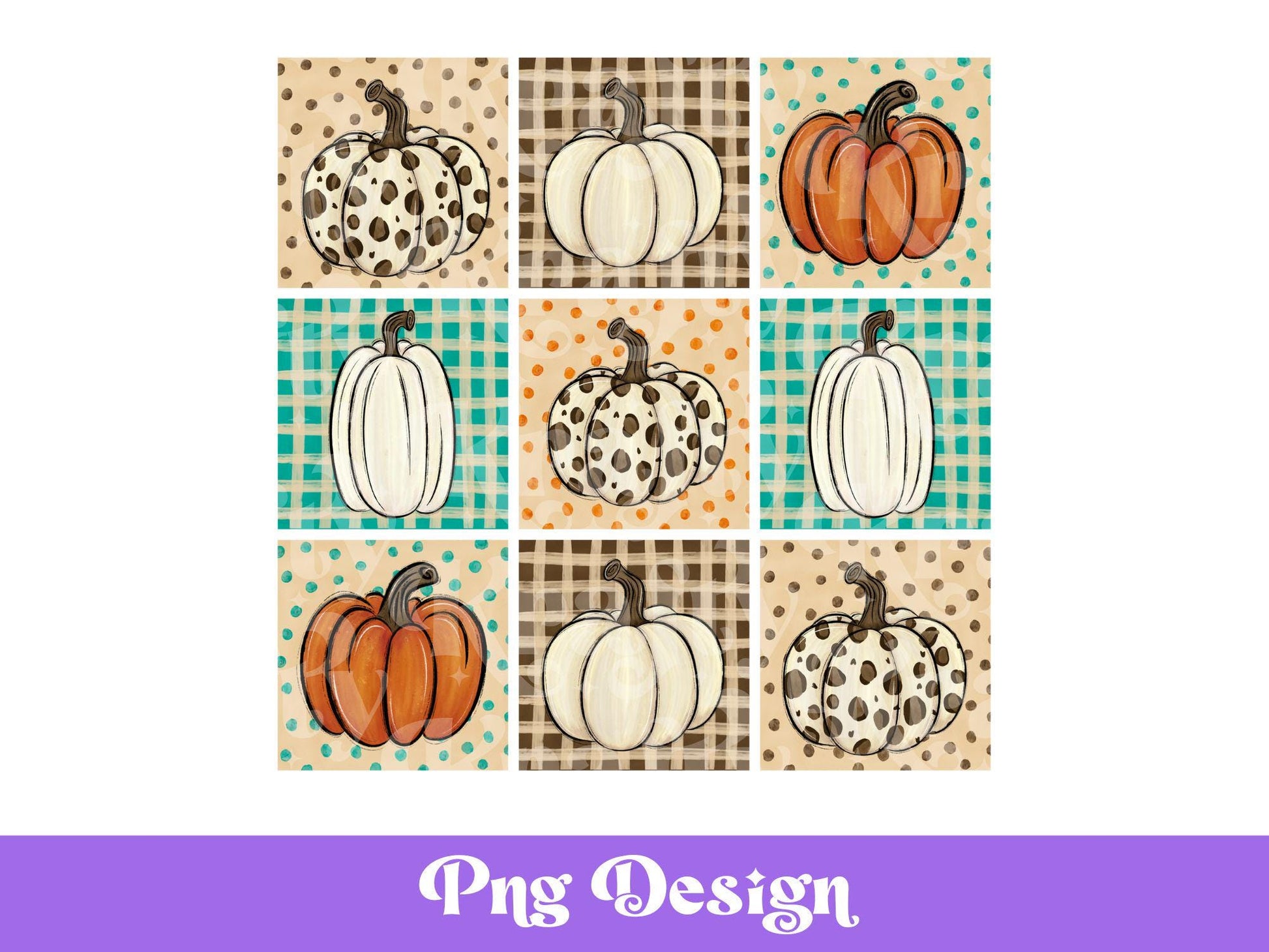Pumpkin Checkered PNG Design: Thanksgiving Autumn Clipart (Digital Download
