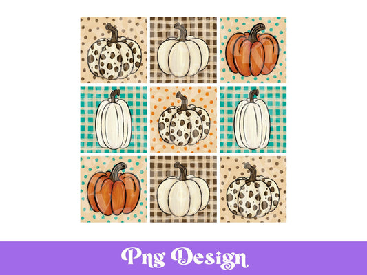 Pumpkin Checkered PNG Design: Thanksgiving Autumn Clipart (Digital Download
