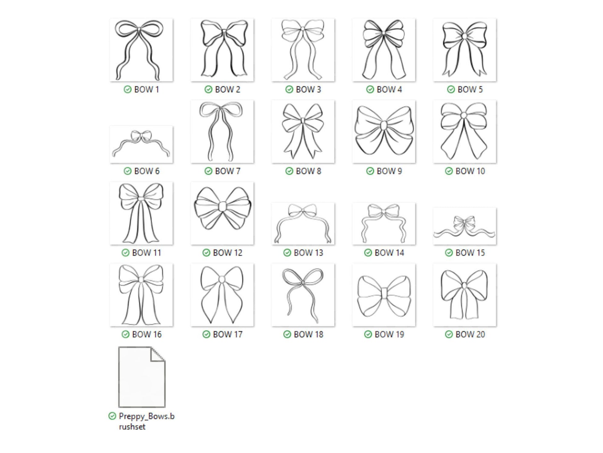 Bow Stamps: Preppy Coquette Digital Brush Bundle (Commercial Use, PNGs Included)