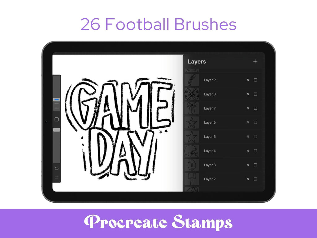 Preppy Football Procreate Stamps, Procreate, Hand Drawn, Coquette Bow, Cheer