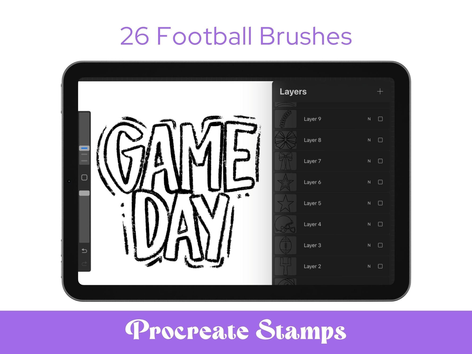 Preppy Football Procreate Stamps, Procreate, Hand Drawn, Coquette Bow, Cheer