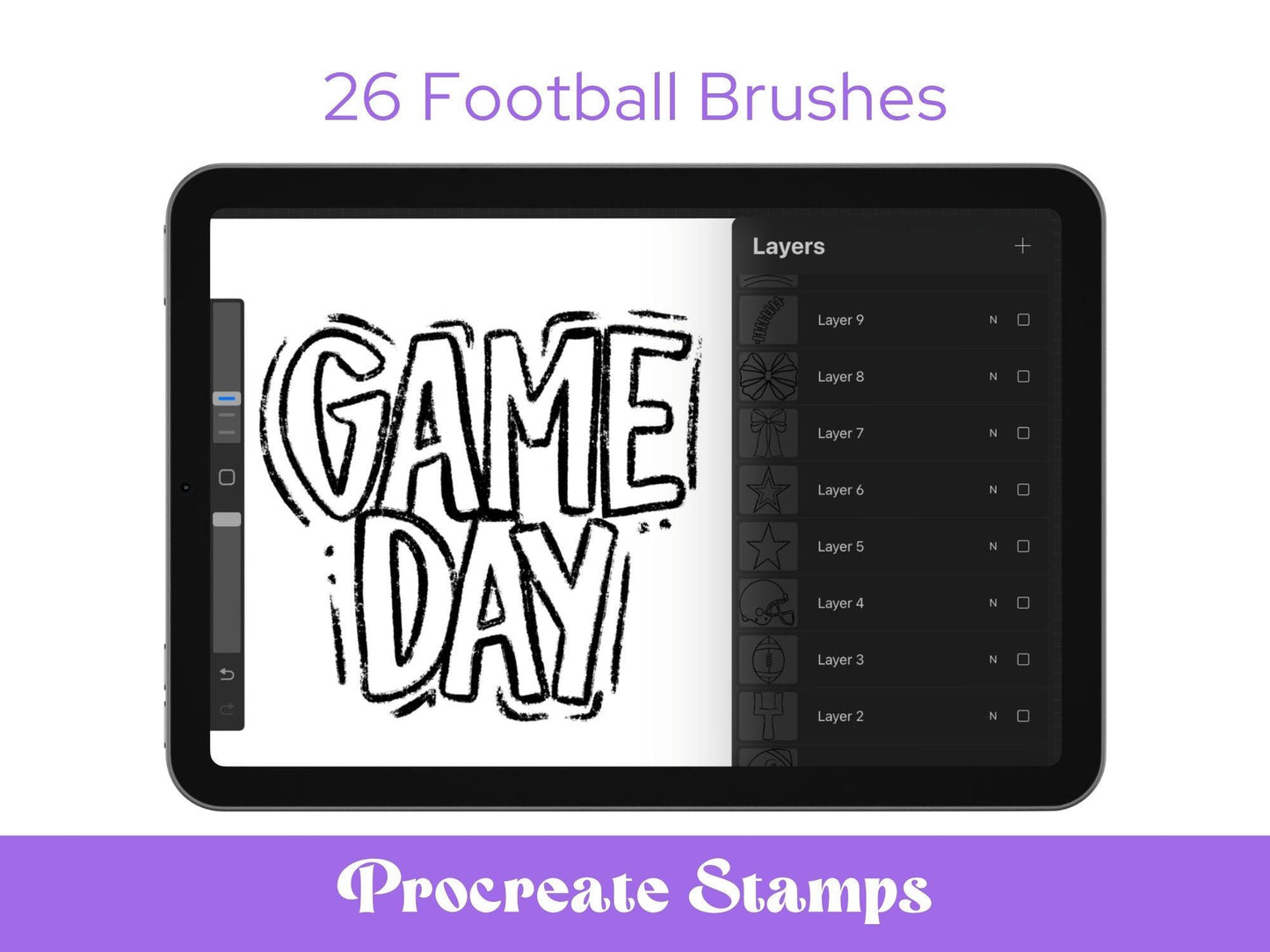 Preppy Football Stamps, , Hand Drawn, Coquette Bow, Cheer