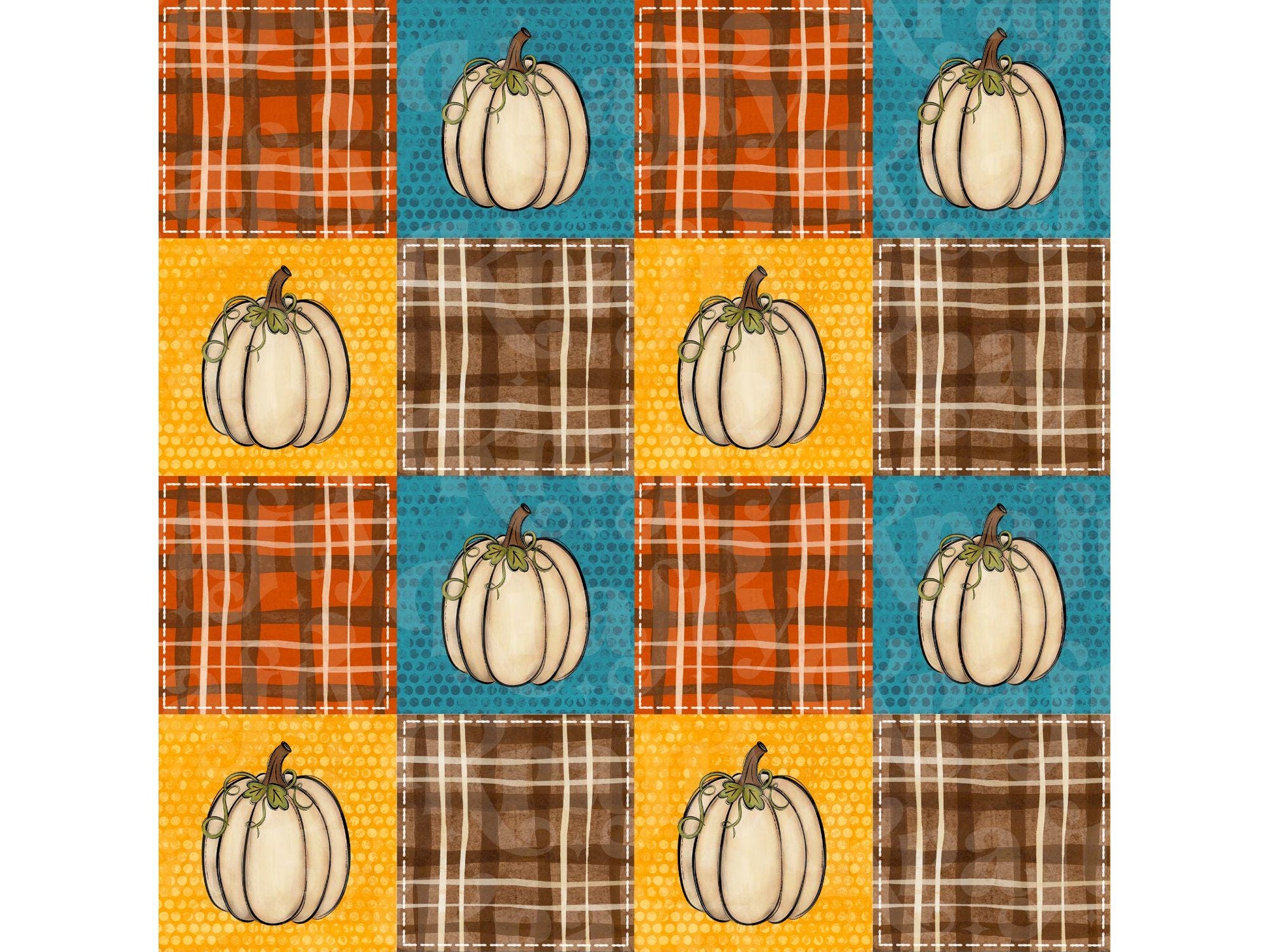 Fall Pumpkin Patchwork Seamless Pattern, Sublimation, Autumn Quilted, Stitches, Plaid