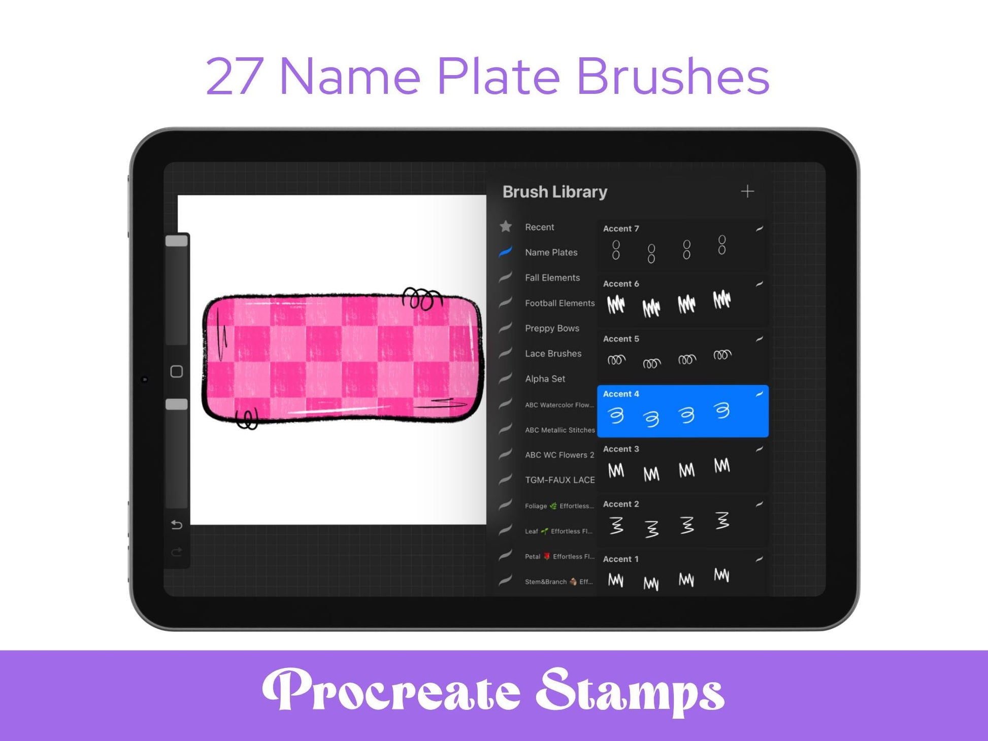 Name Plate Stamps: Preppy Coquette Brush Bundle (Commercial Use, Digital Download)