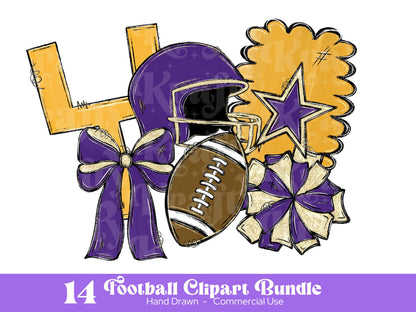Football Clipart PNG Bundle, Hand Drawn, Commercial Use, School Spirit