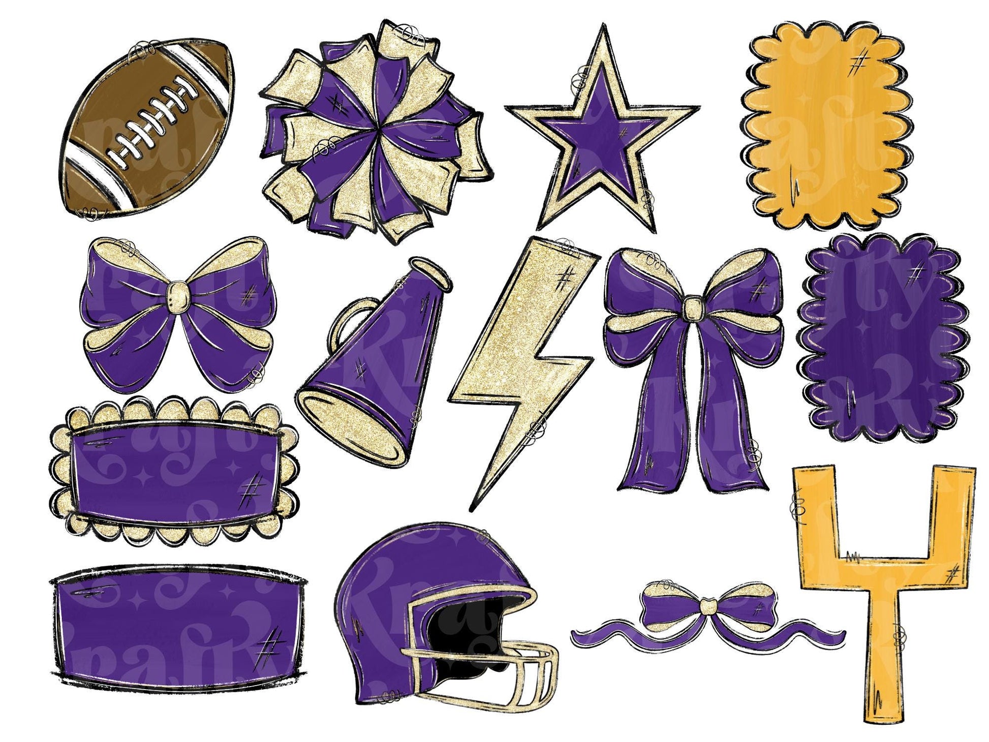 Football Clipart PNG Bundle, Hand Drawn, Commercial Use, School Spirit