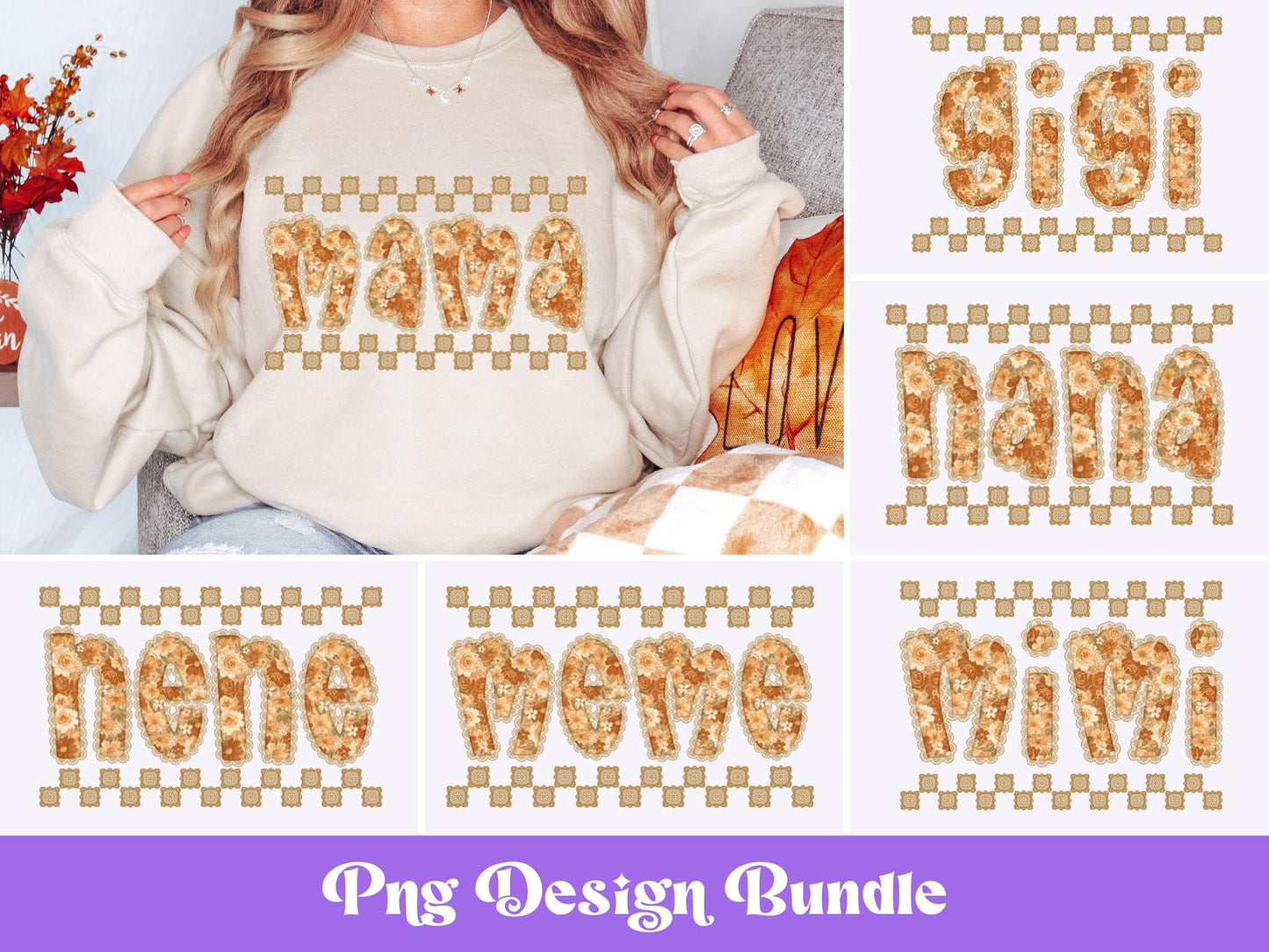 Preppy Fall Lace PNG Bundle: Floral Coquette Shirt Design (Digital Download