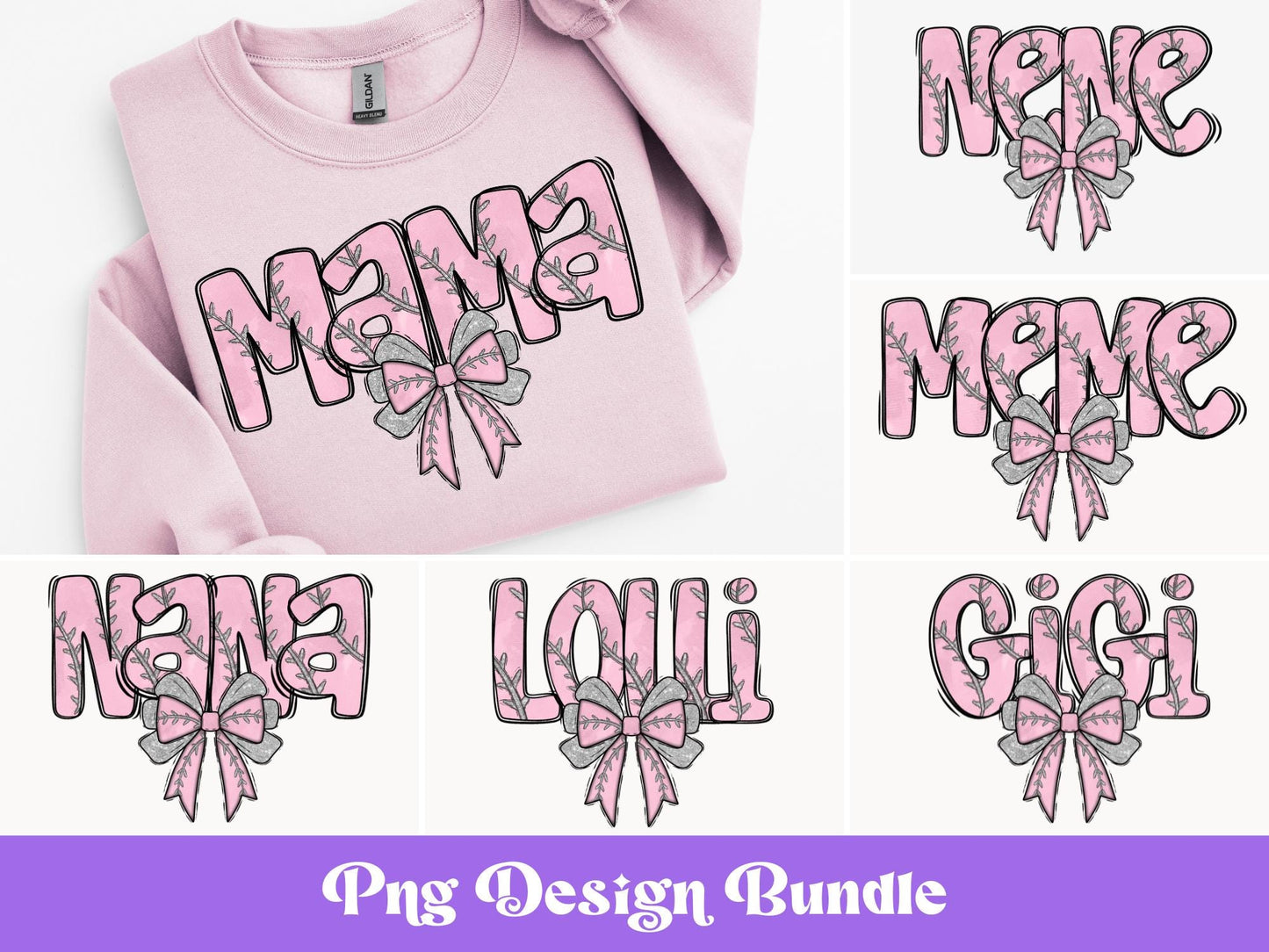 Baseball Softball PNG Bundle: Sports Clipart, Coquette Bow (Digital File)