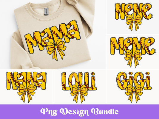 Softball PNG Bundle: Coquette Bow Clipart, Sublimation Designs (Digital File)