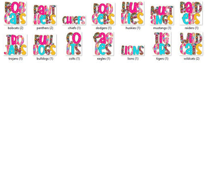 Mascot Name PNG Bundle: Leopard Print Glitter Sublimation Designs (Digital File)