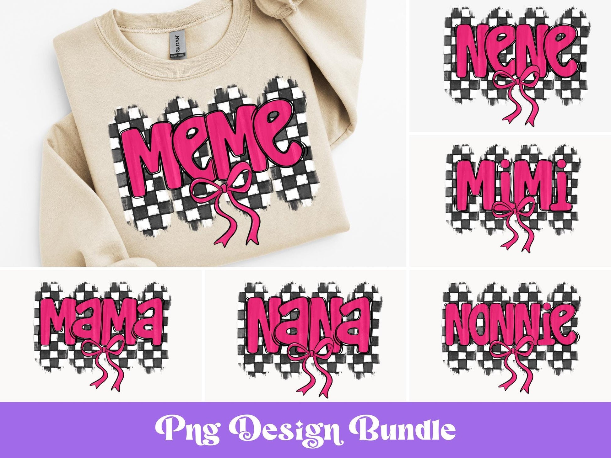 Checkered Pink Bow PNG Design Bundle: Coquette Graphics (Digital Download)
