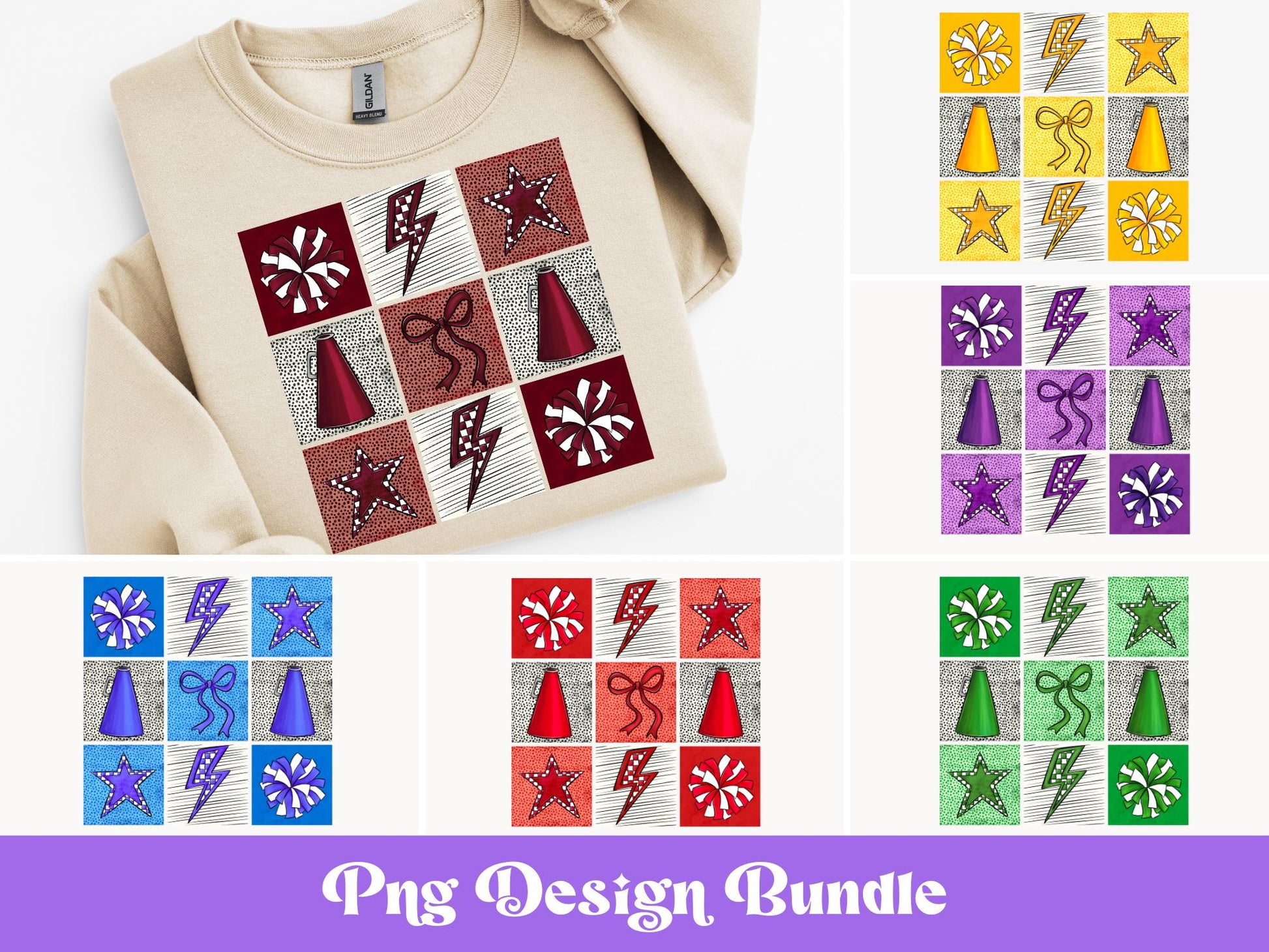 Checkered Cheer PNG Shirt Design Bundle: Game Day Sublimation (Digital File)