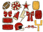 Football Clipart PNG Bundle, Hand Drawn, Commercial Use, Red and Gold, School Spirit