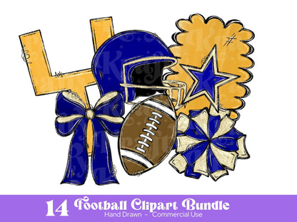 Football Clipart PNG Bundle, Hand Drawn, Commercial Use, School Spirit, Game Day