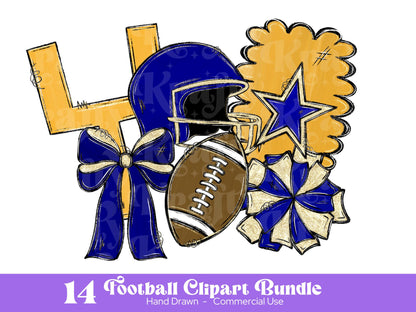 Football Clipart PNG Bundle, Hand Drawn, Commercial Use, School Spirit, Game Day