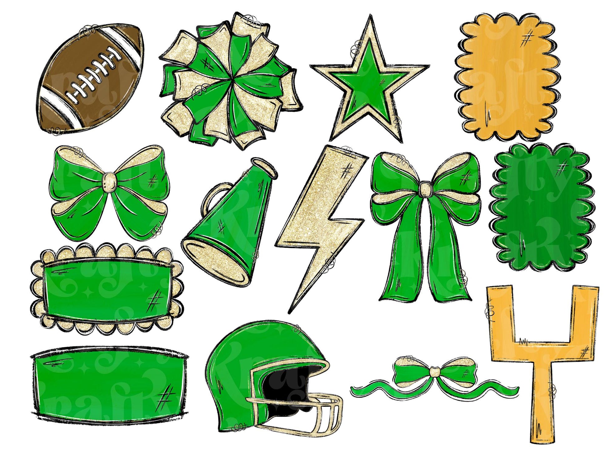 Football Clipart PNG Bundle, Hand Drawn, Commercial Use, School Spirit, Game Day