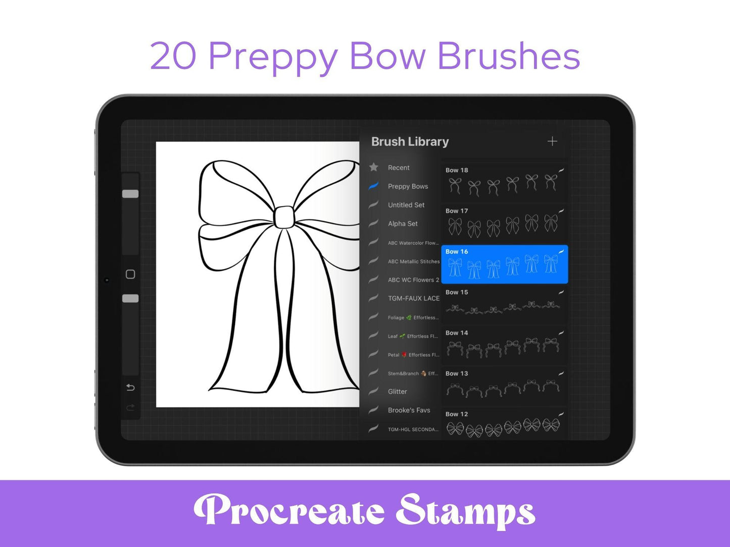 Bow Stamps: Preppy Coquette Digital Brush Bundle (Commercial Use, PNGs Included)