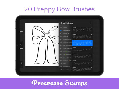 Bow Stamps: Preppy Coquette Digital Brush Bundle (Commercial Use, PNGs Included)