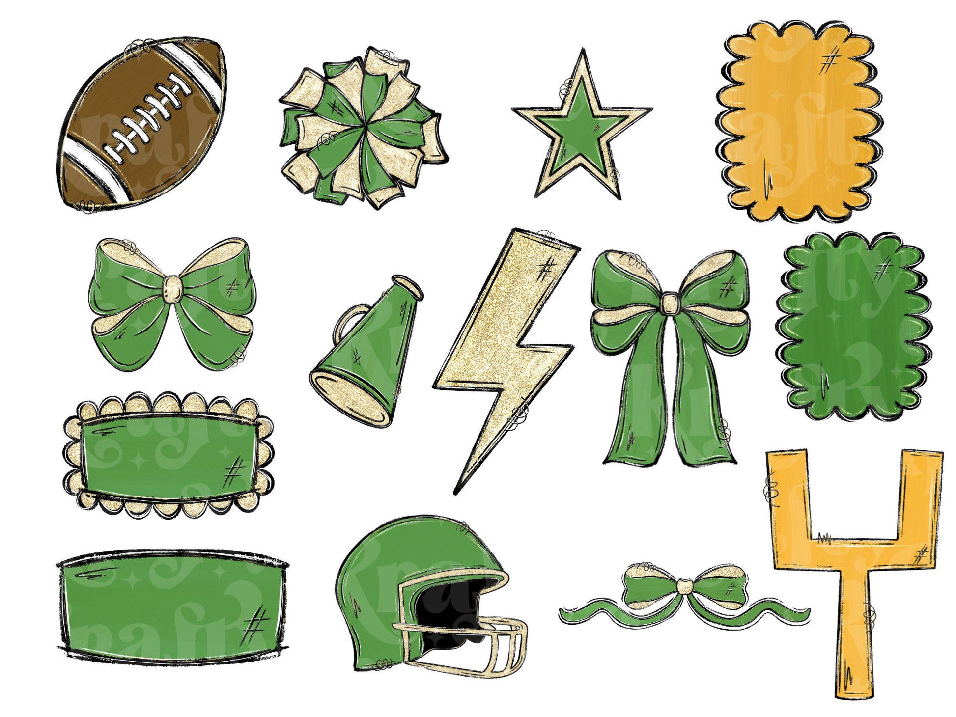 School Spirit Alphabet Clipart: Football & Cheer - Hand Drawn (PNG Digital Download)