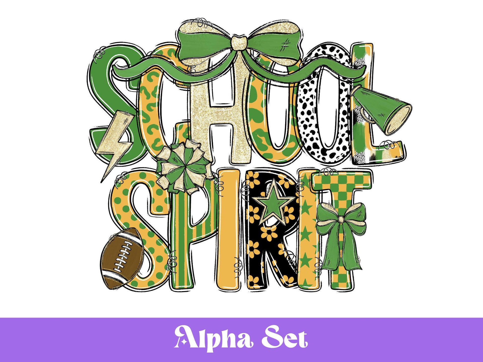 School Spirit Alphabet Clipart: Football & Cheer - Hand Drawn (PNG Digital Download)