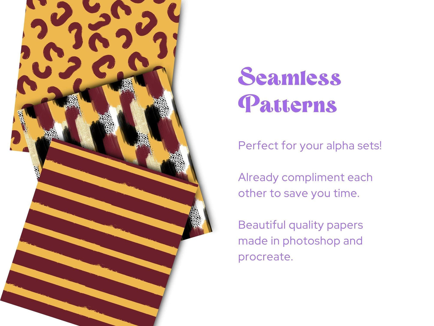 School Colors Seamless Pattern, Digital Repeatable Pattern, Hand Drawn, Scrapbook Paper, Maroon