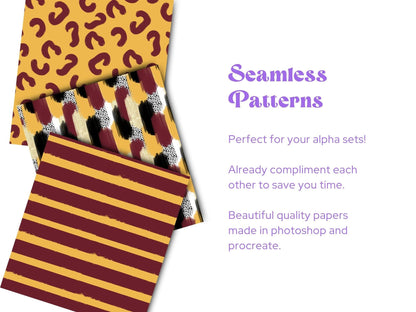 School Colors Seamless Pattern, Digital Repeatable Pattern, Hand Drawn, Scrapbook Paper, Maroon