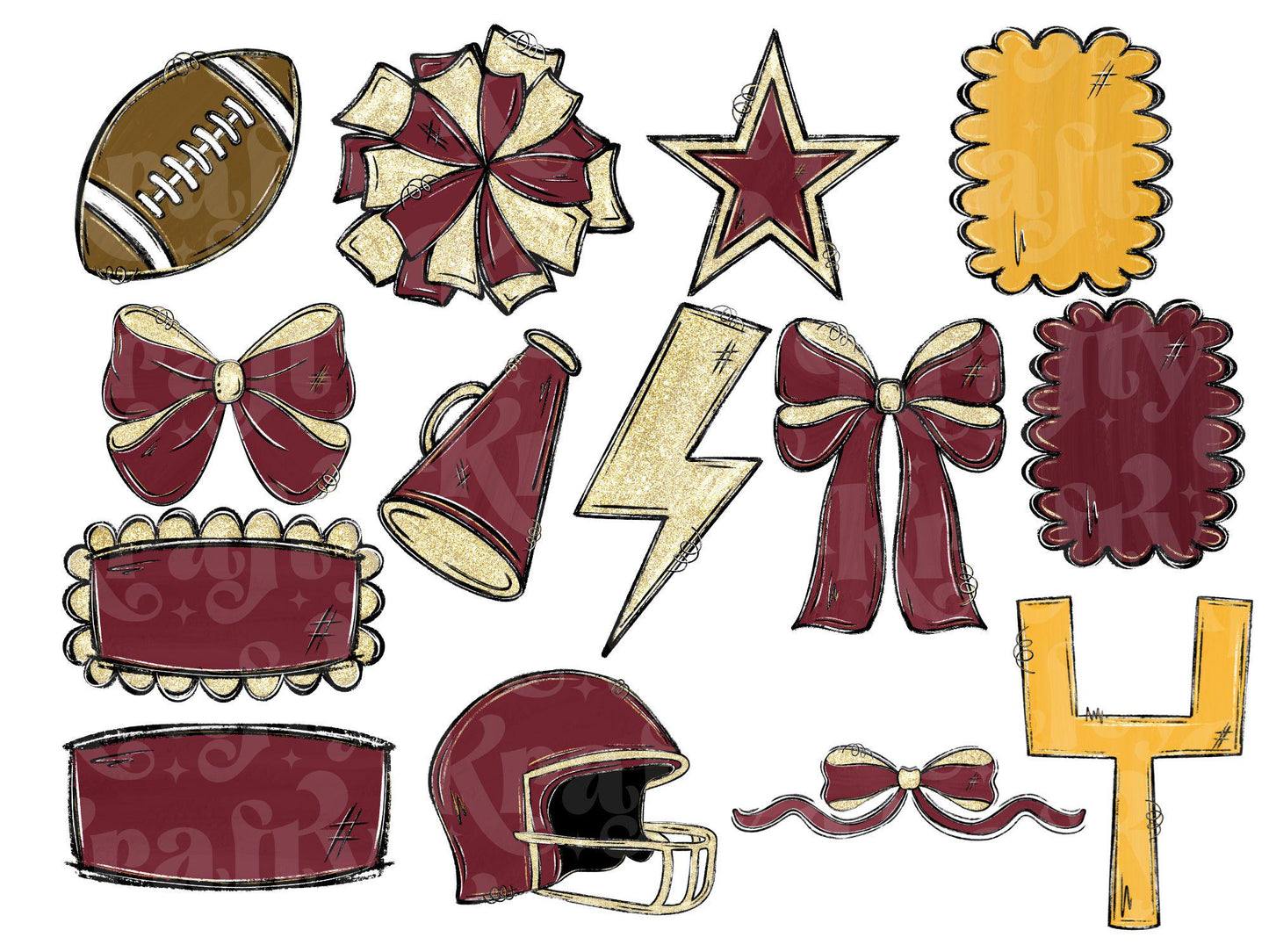 School Spirit Alphabet Set, Hand Drawn Clipart: Maroon Football Team (PNG Digital Download)