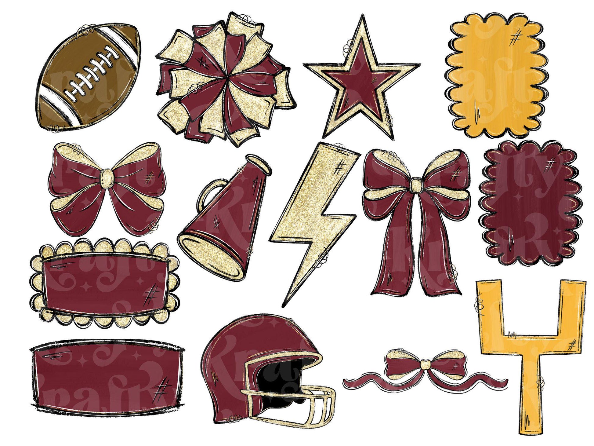 School Spirit Alphabet Set, Hand Drawn Clipart: Maroon Football Team (PNG Digital Download)