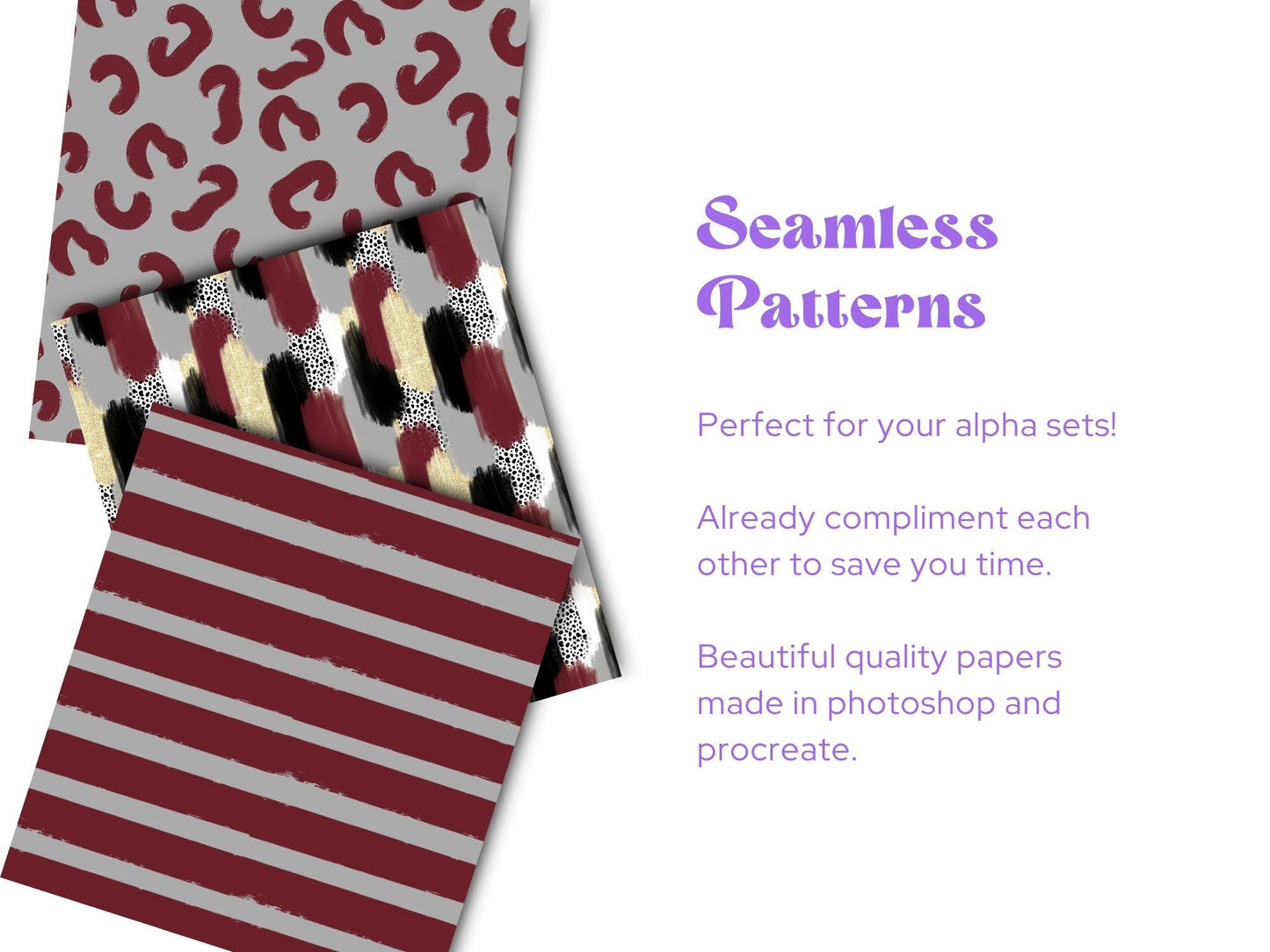 School Colors Seamless Pattern, Digital Repeatable Pattern, Hand Drawn, Scrapbook Paper, Maroon