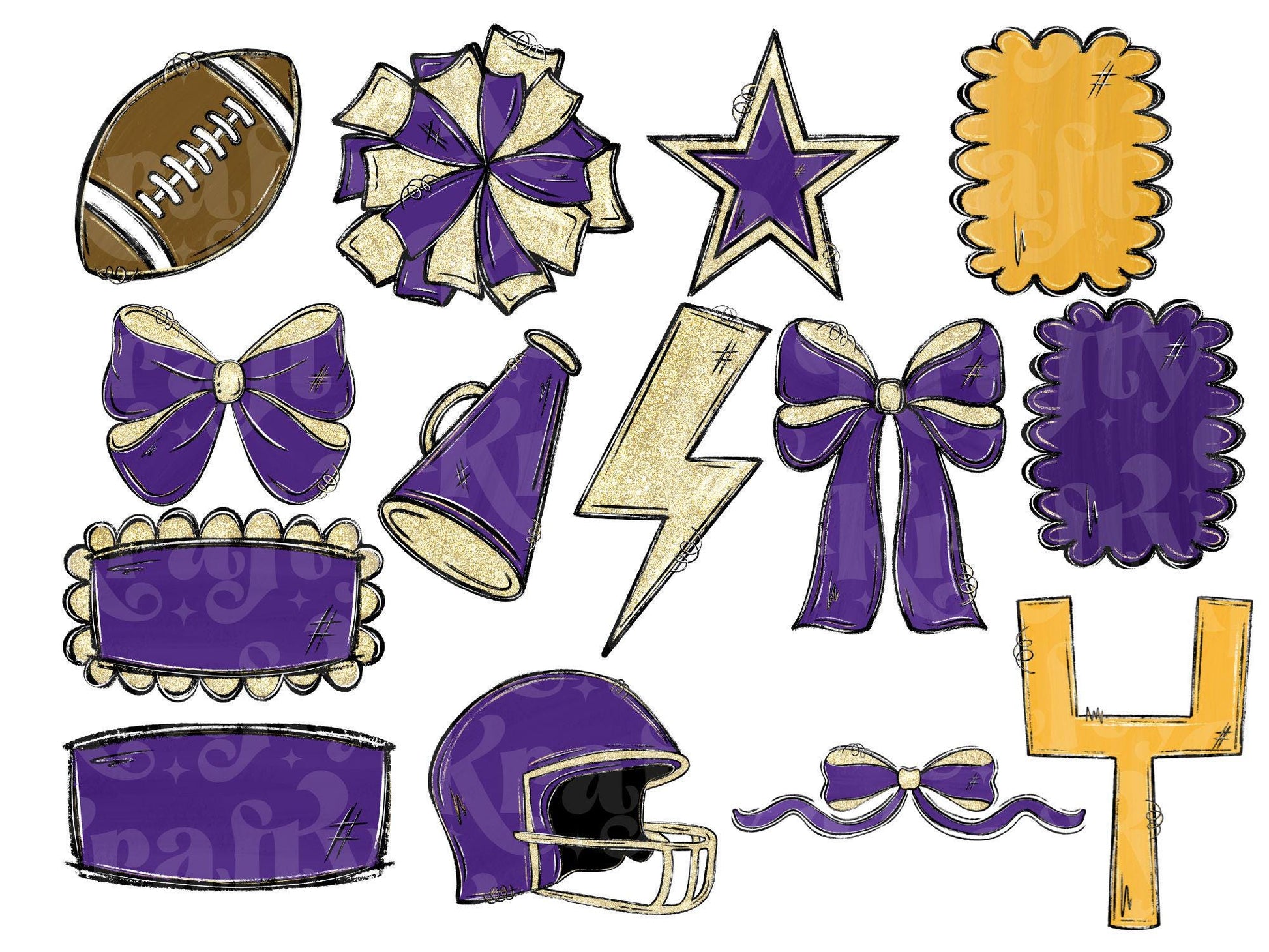 School Spirit Alphabet Clipart: Football & Cheer - Hand Drawn (PNG Digital Download)