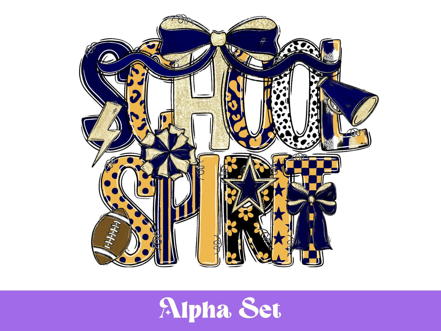 School Spirit Alphabet Clipart: Hand Drawn Mascot Doodle, Football & Cheer (PNG Digital Download)