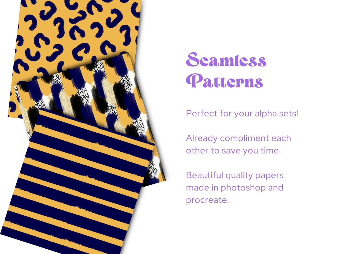 School Colors Seamless Pattern, Sublimation, Hand Drawn, Scrapbook Paper, Navy