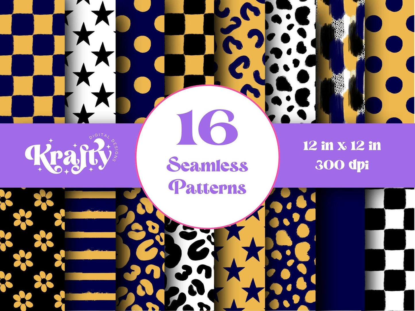 School Colors Seamless Pattern, Sublimation, Hand Drawn, Scrapbook Paper, Navy