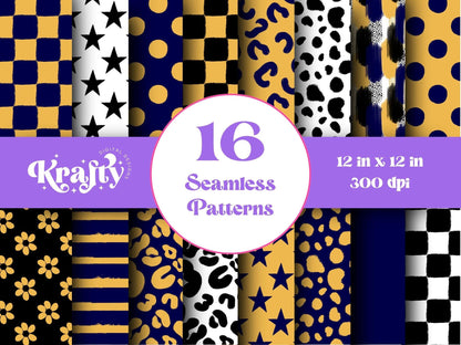 School Colors Seamless Pattern, Sublimation, Hand Drawn, Scrapbook Paper, Navy