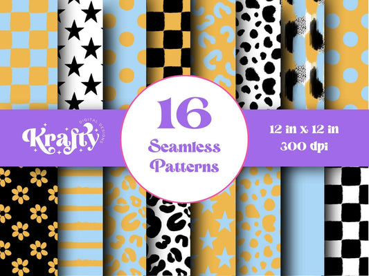School Colors Seamless Pattern, Sublimation, Hand Drawn, Scrapbook Paper, Light Blue