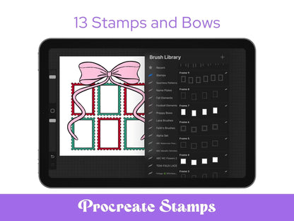 Postage Stamp Brush Set: Preppy Bows, Hand Drawn (Commercial Use, Digital Download