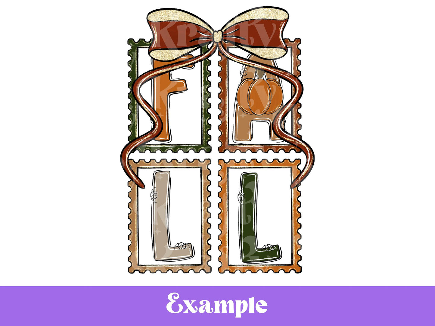 Preppy Fall Alphabet Clipart Set: Pumpkin Postage Stamp Doodle Letters (PNG Digital Download)