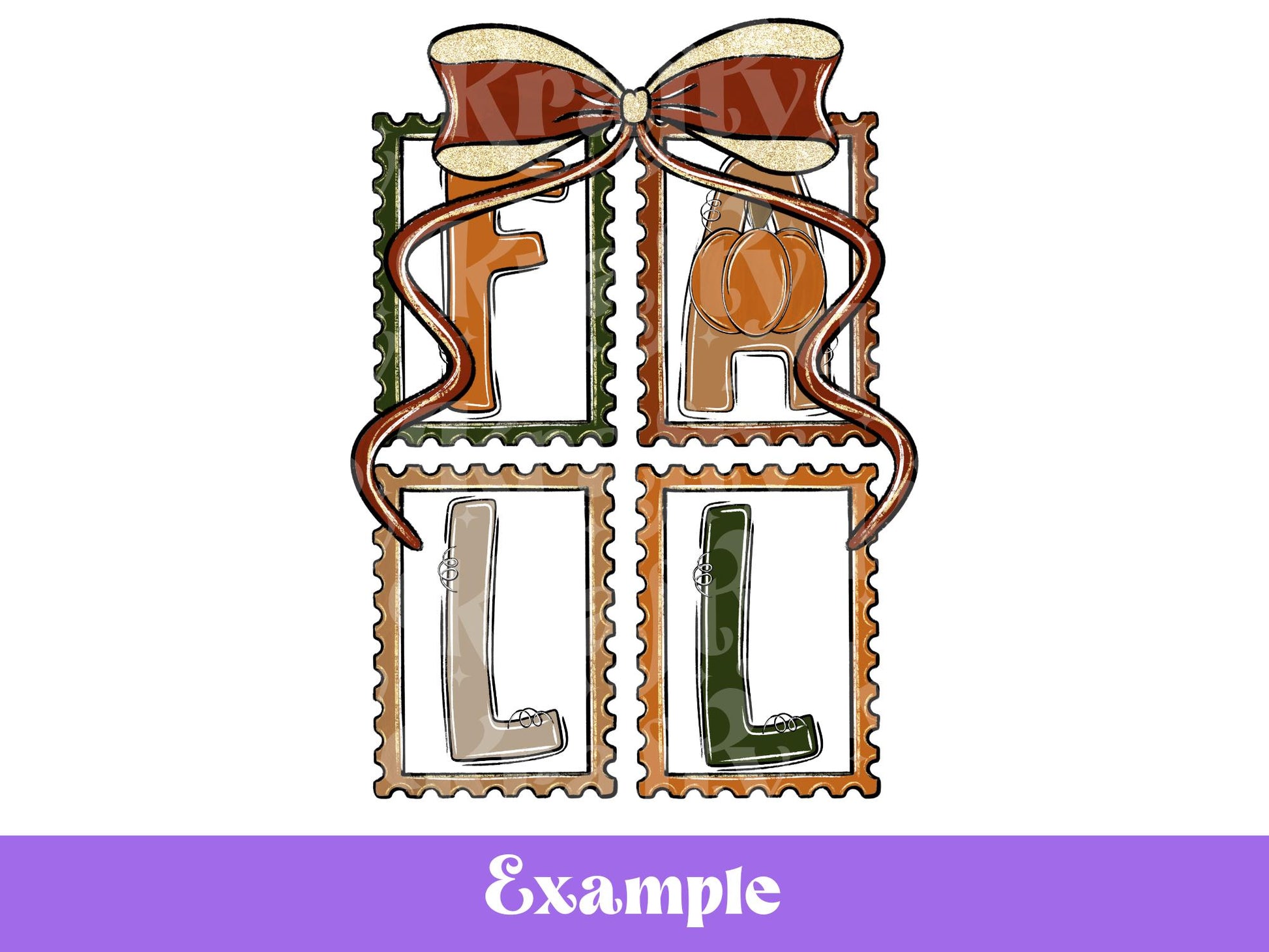 Preppy Fall Alphabet Clipart Set: Pumpkin Postage Stamp Doodle Letters (PNG Digital Download)