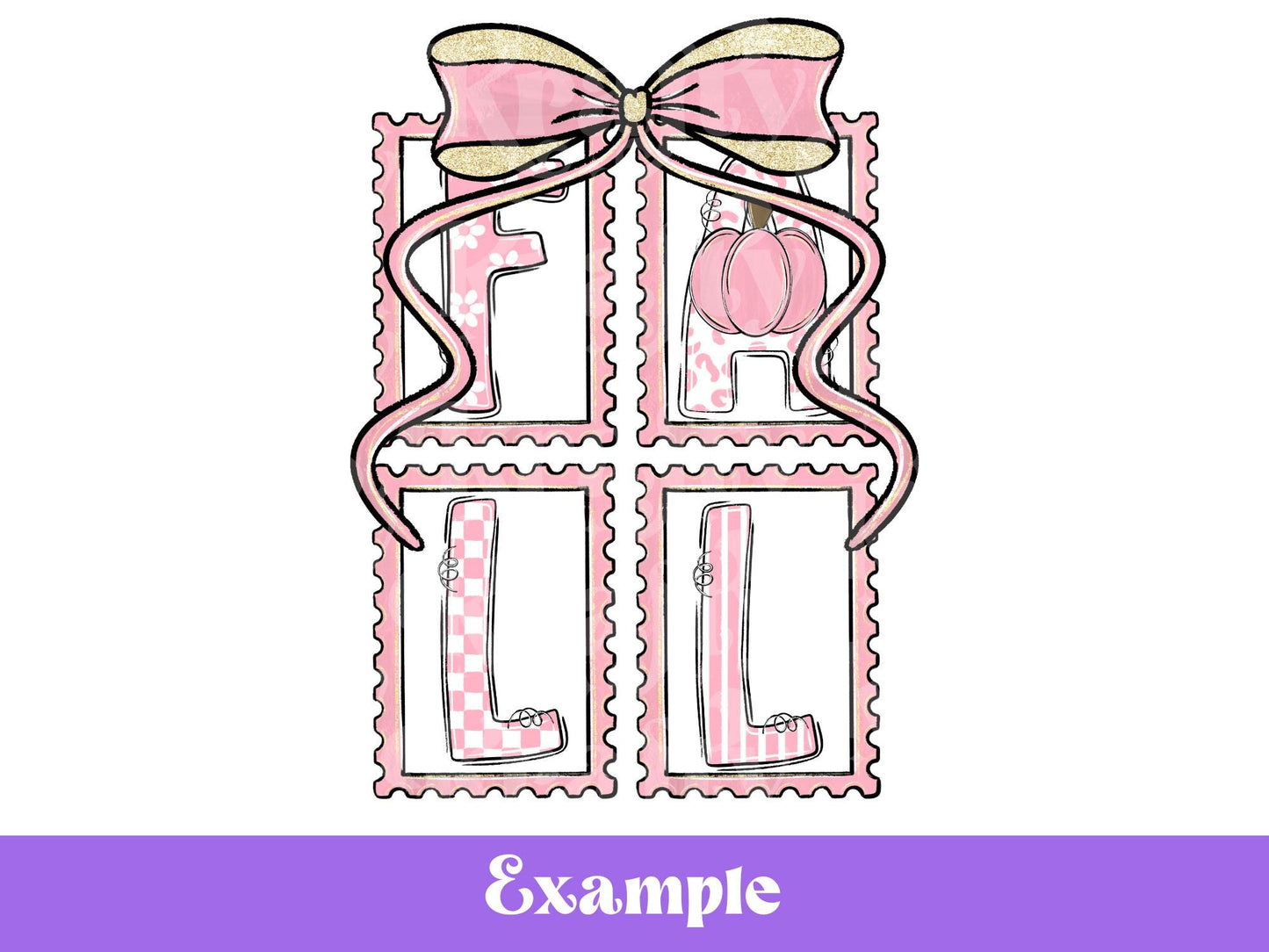 Preppy Fall Alphabet Clipart Set: Doodle Letters, Pumpkin, Apples, Coquette Bows (PNG Digital Download)
