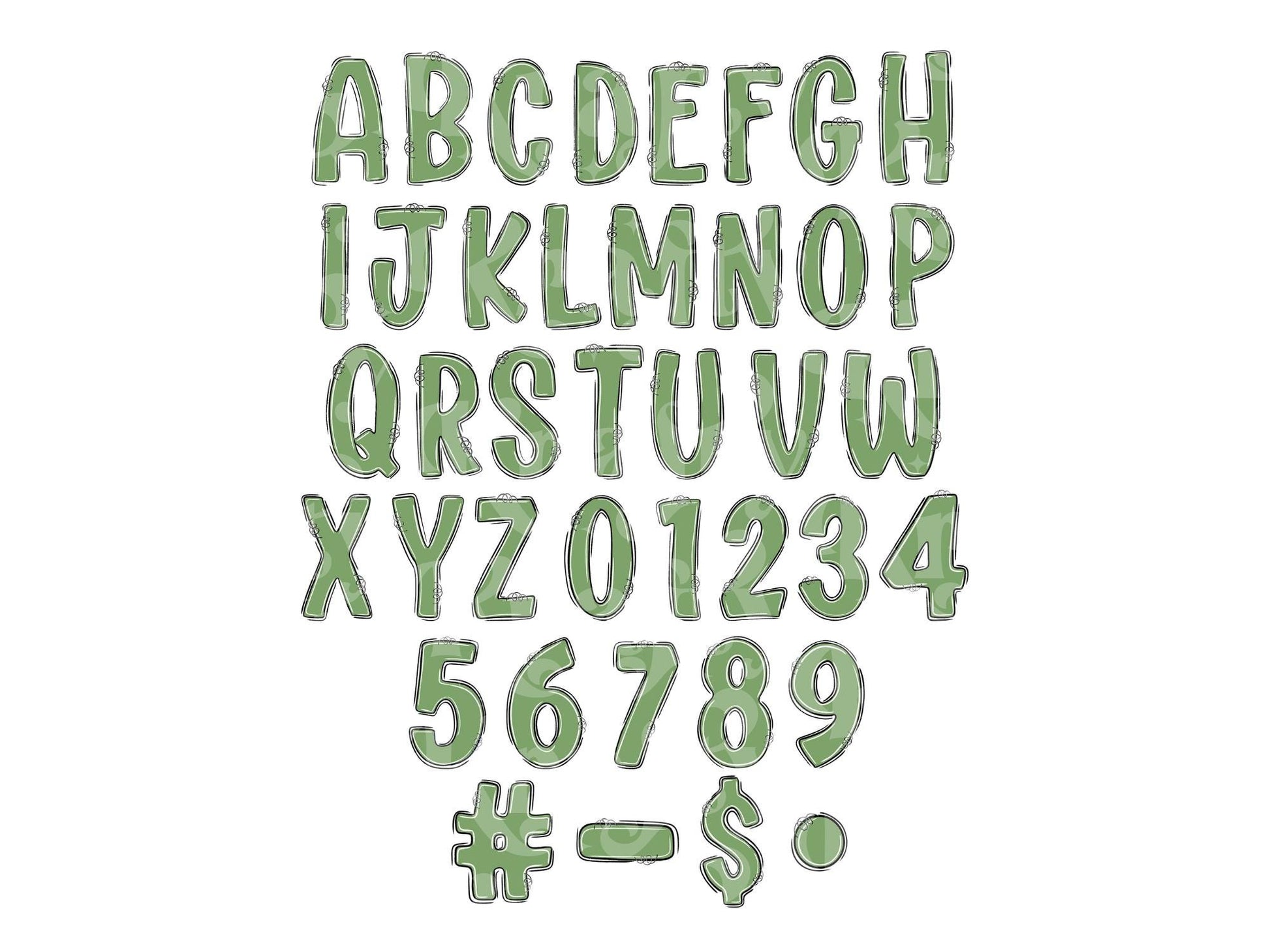 Preppy Christmas Alphabet Clipart Set: Doodle Letters, Santa, Reindeer (PNG Digital Download)