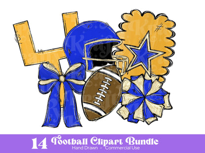 Royal Blue & Gold Football Clipart PNG Bundle: Hand Drawn Designs