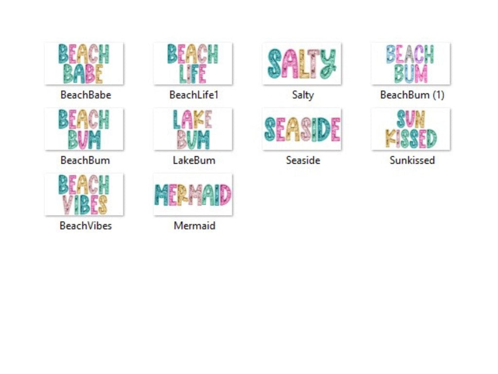 Beach Png Bundle: Faux Embroidery, Sequin Clipart (Digital Download)