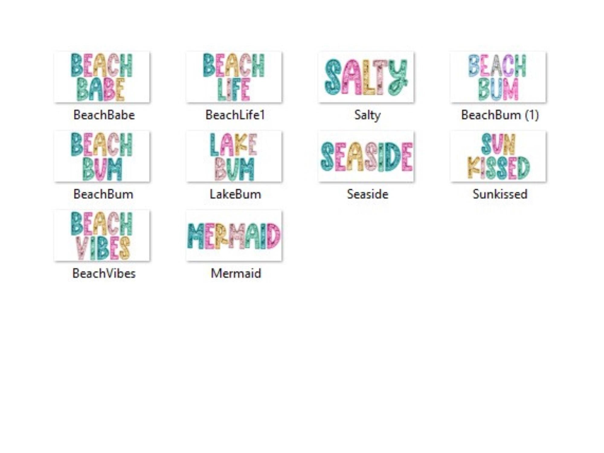 Beach Png Bundle: Faux Embroidery, Sequin Clipart (Digital Download)