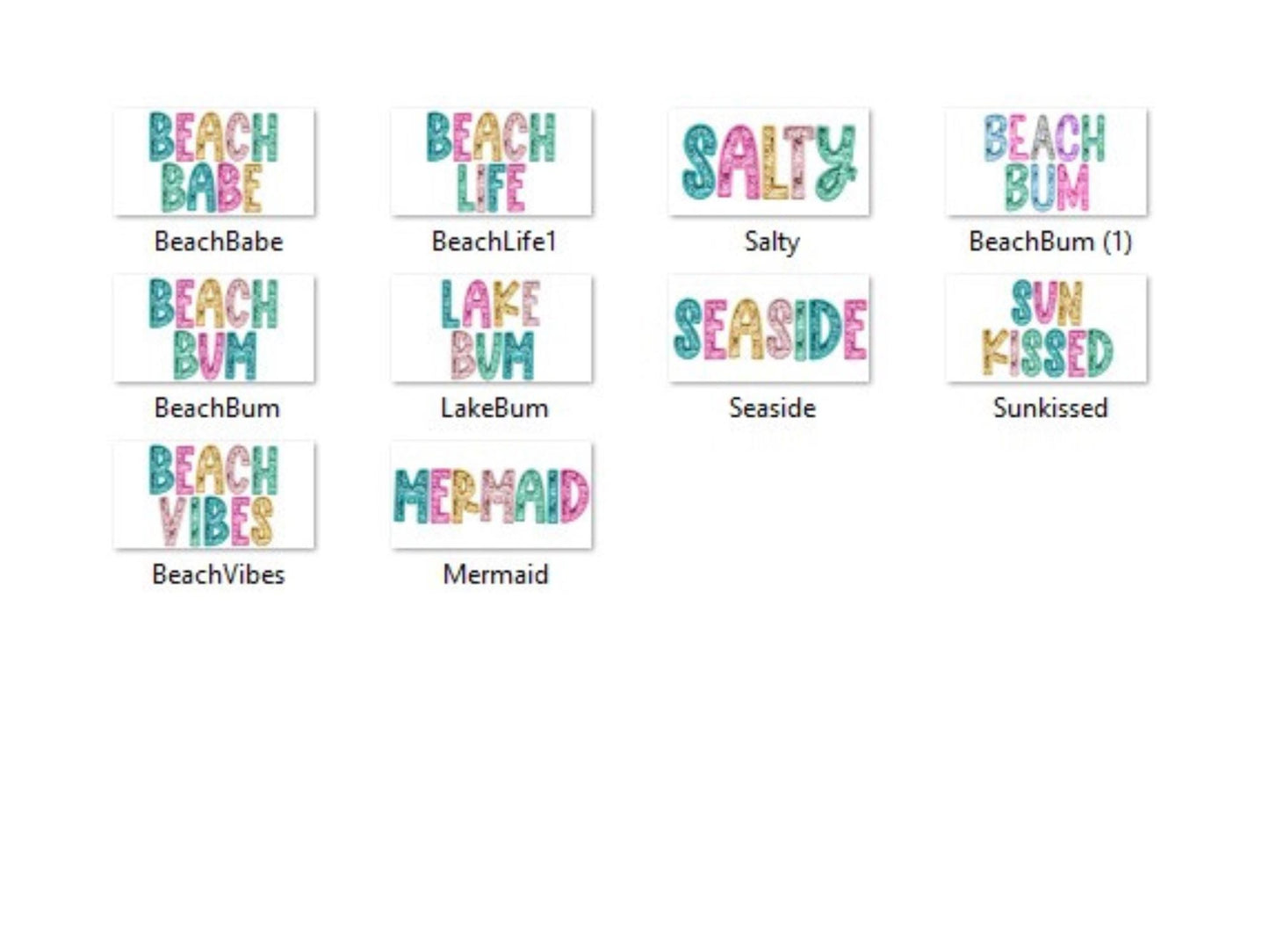 Beach Png Bundle: Faux Embroidery, Sequin Clipart (Digital Download)