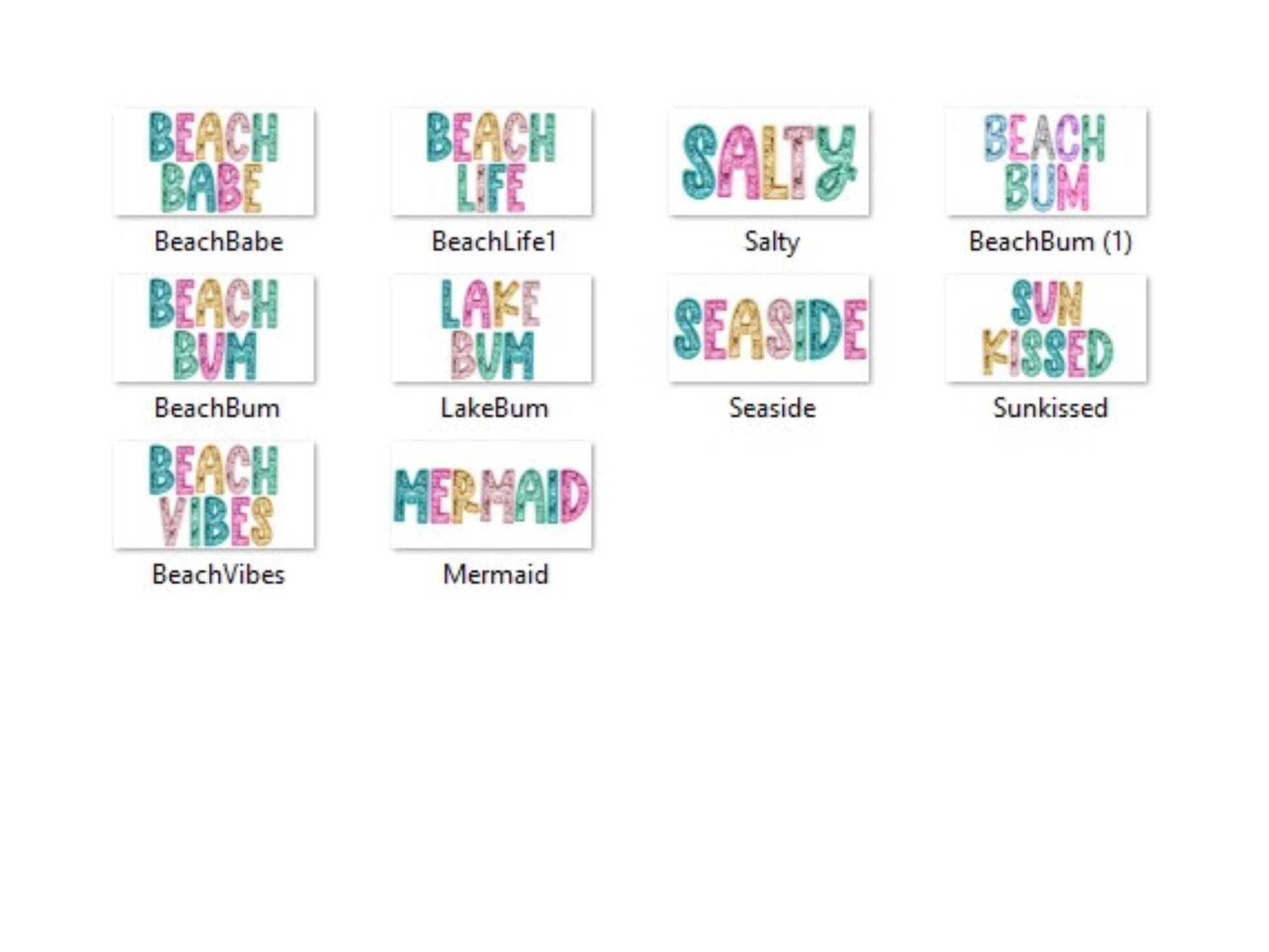 Beach Png Bundle: Faux Embroidery, Sequin Clipart (Digital Download)