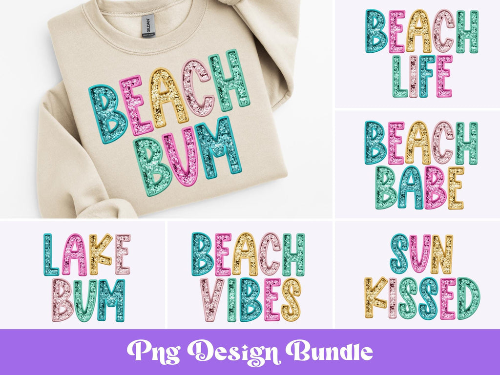 Beach Png Bundle: Faux Embroidery, Sequin Clipart (Digital Download)