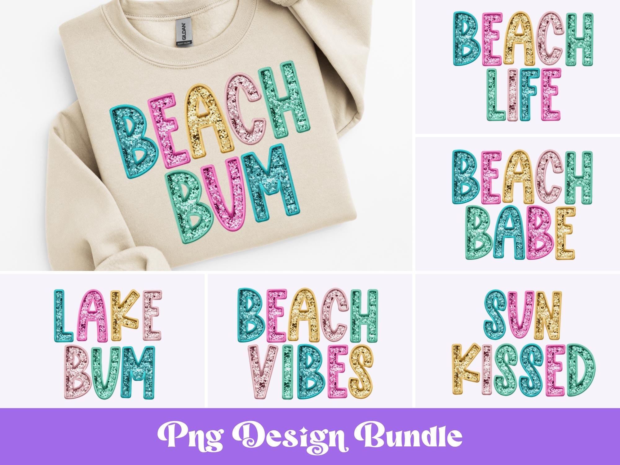 Beach Png Bundle: Faux Embroidery, Sequin Clipart (Digital Download)